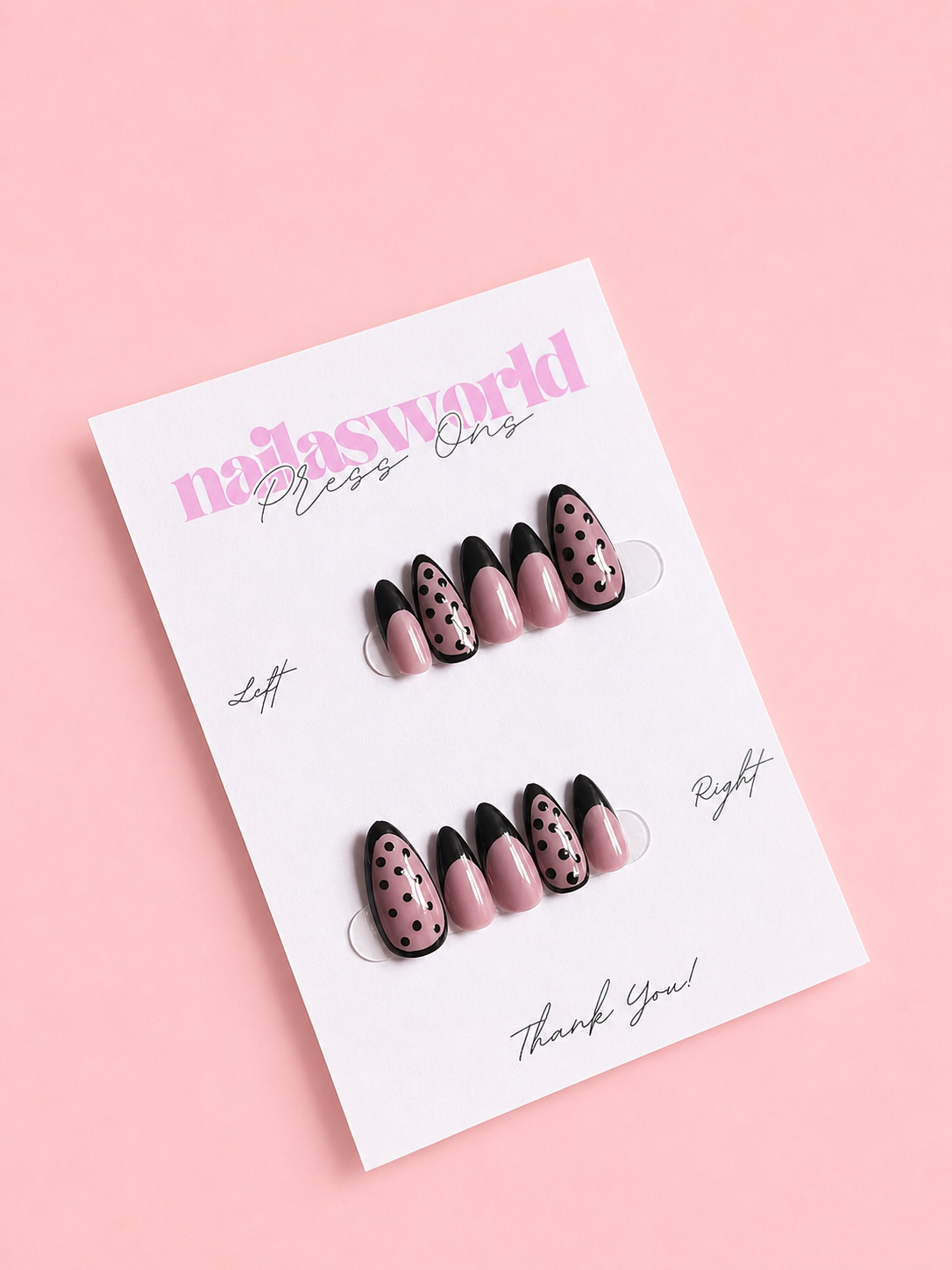 Pink/ Purple Polka Dot French - Handmade Press On Nails