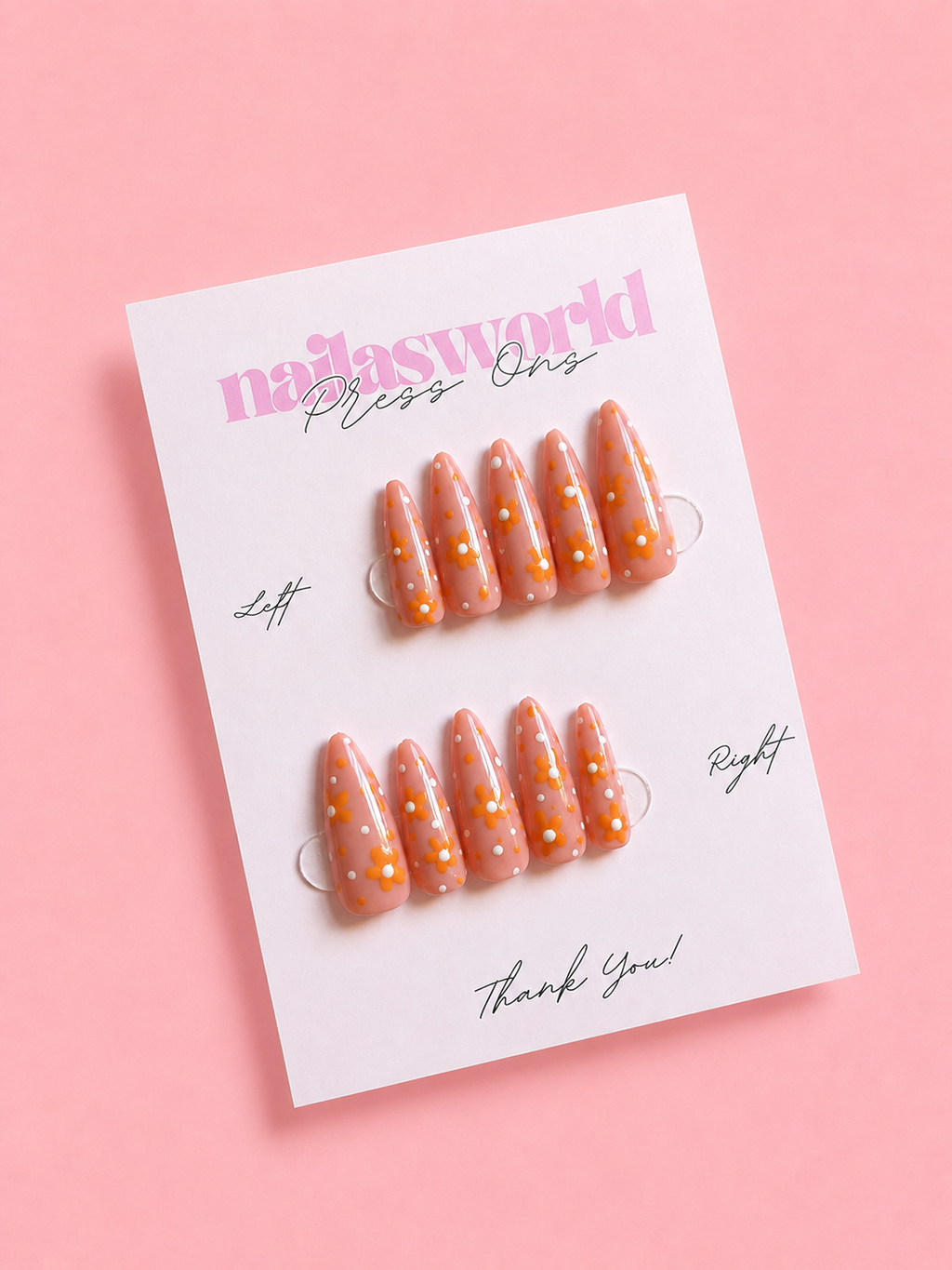 Peach Daisy - Handmade Press On Nails