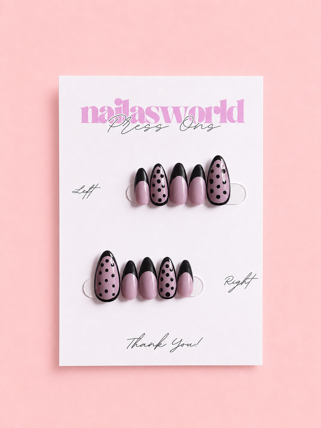 Pink/ Purple Polka Dot French - Handmade Press On Nails