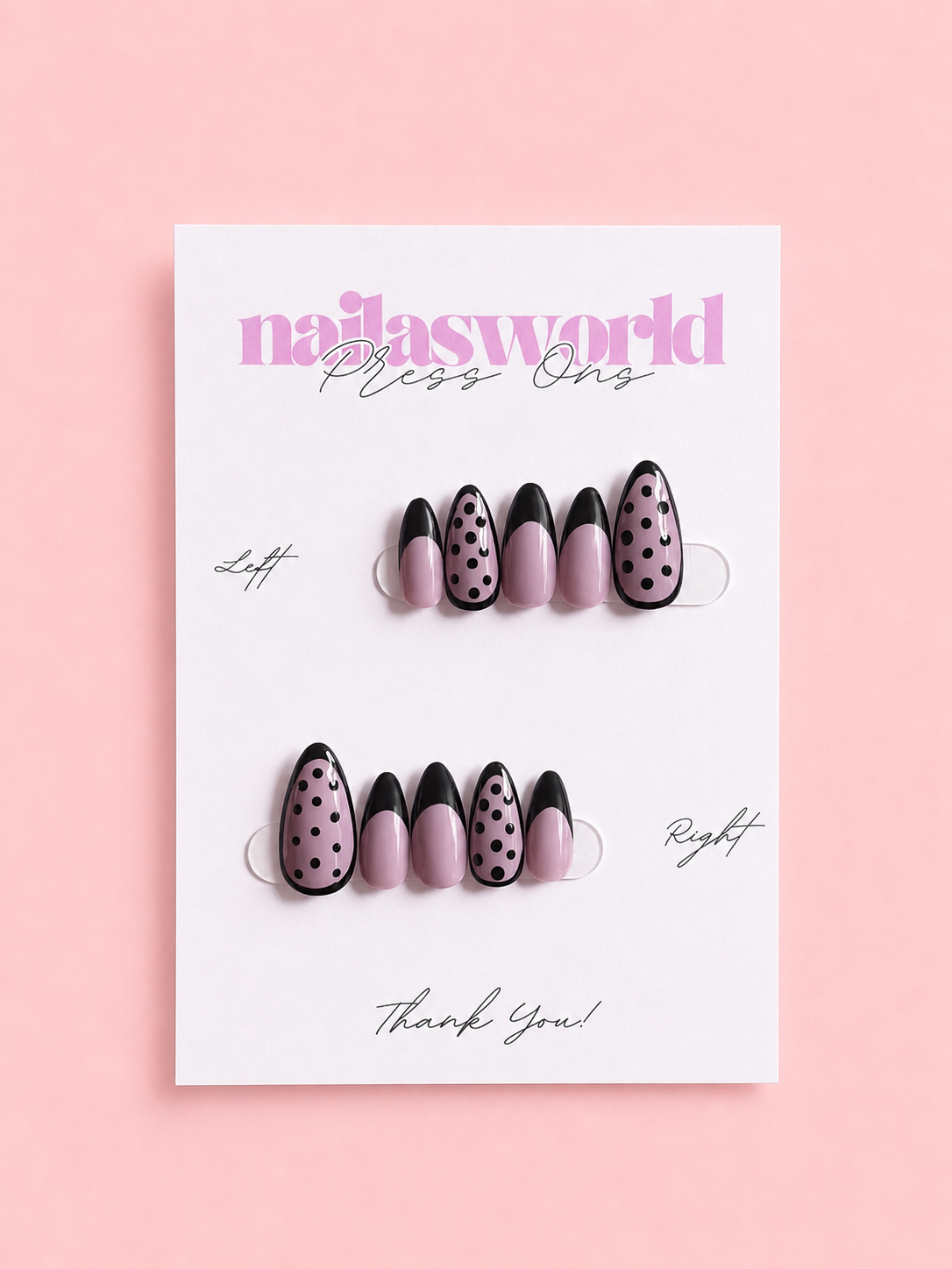Pink/ Purple Polka Dot French - Handmade Press On Nails