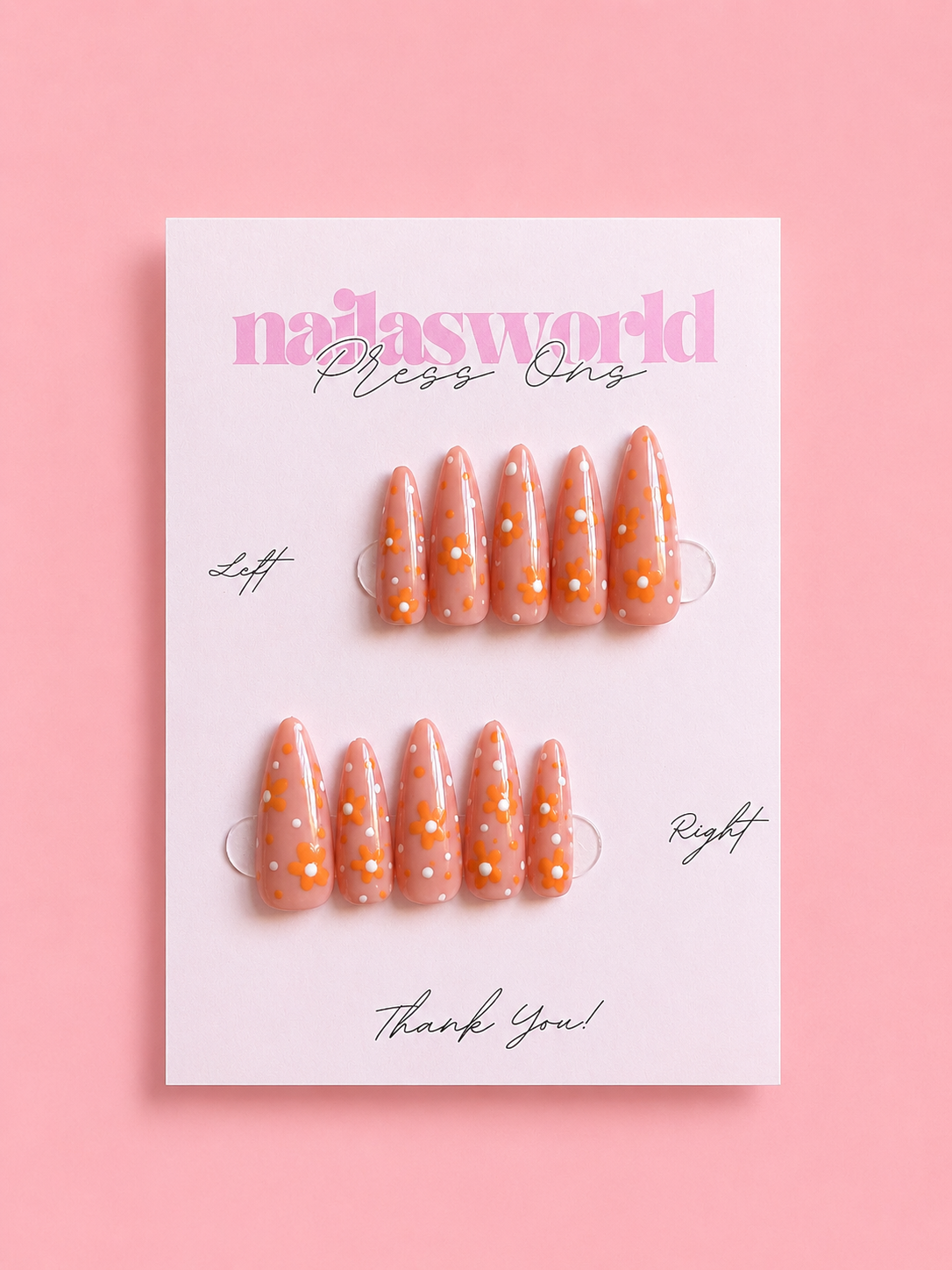 Peach Daisy - Handmade Press On Nails