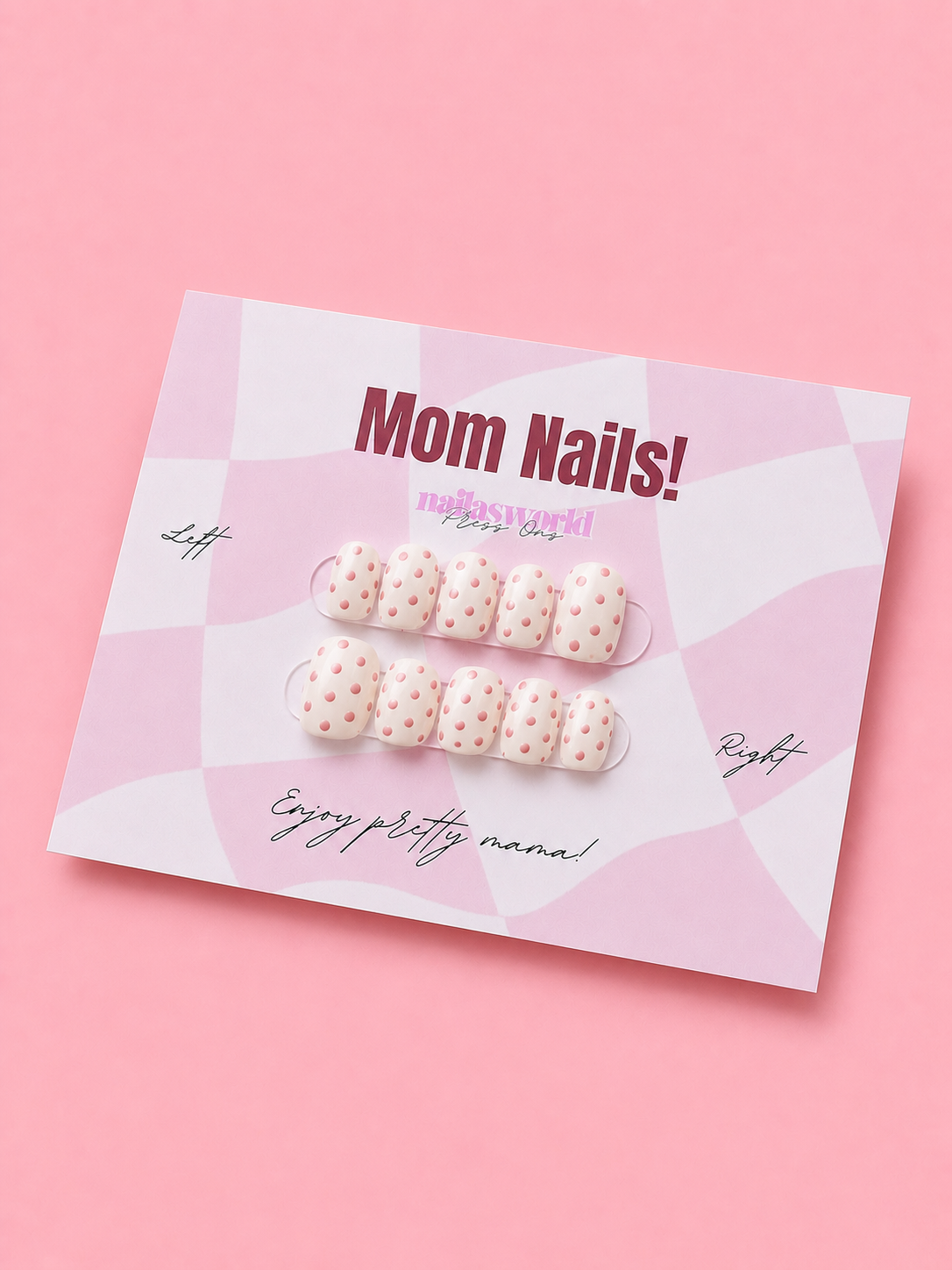 Pink Polka Dot - Handmade Press On Nails